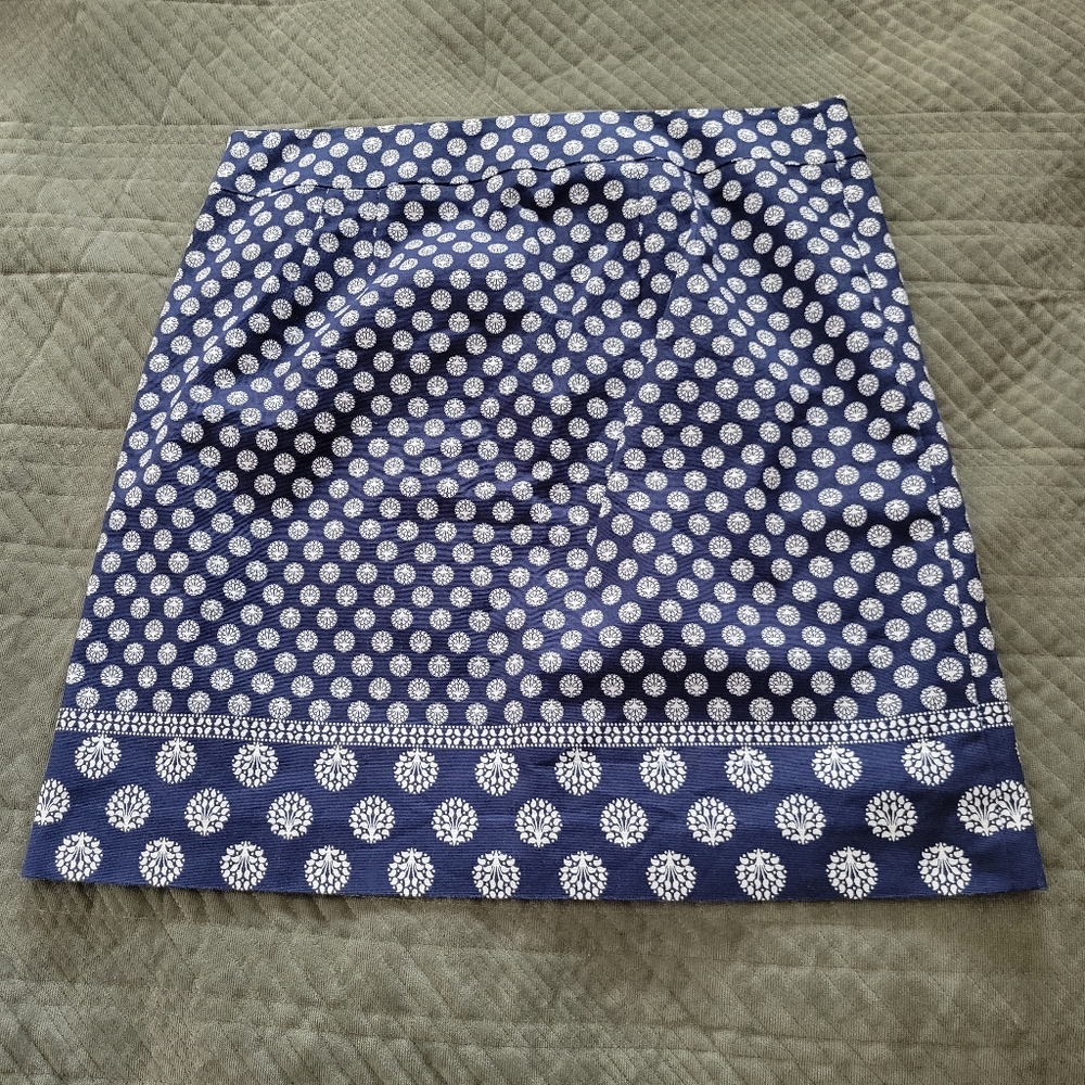 Talbots Navy Blue and White Polka Dot Cotton Skirt